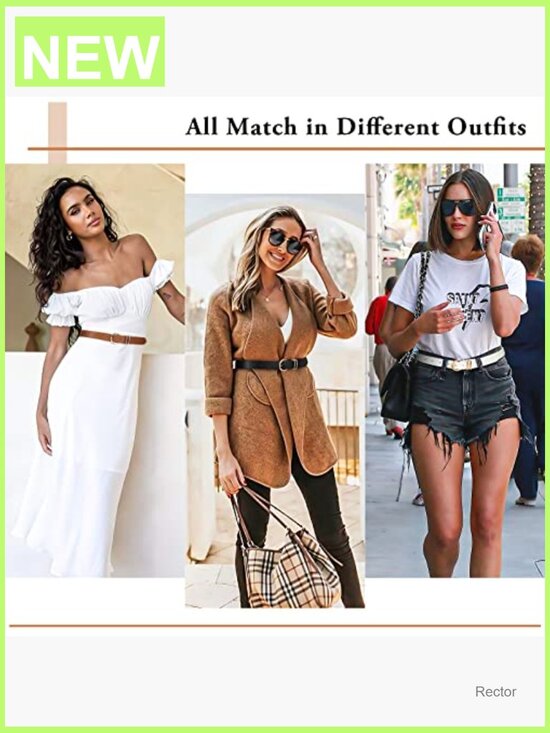3 Pack Women Leather Belts with Gold Buckle for Jeans & Dresses